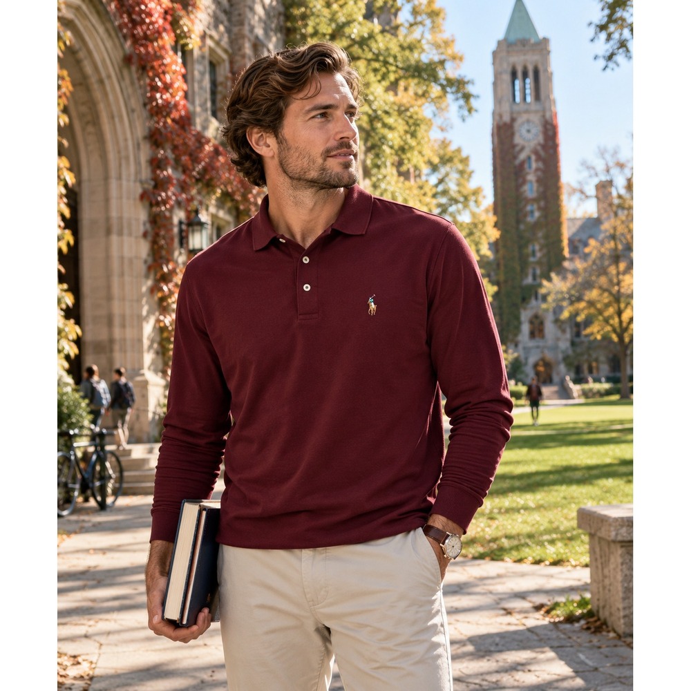 Polo Ralph Lauren Mens XL Flesh Pony Burgundy Long Sleeve Polo Classic Fit